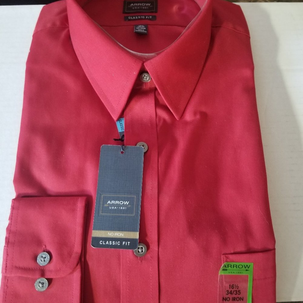 Arrow Dress Shirt - No Iron - Red Classic Fit -16.5, 34/35